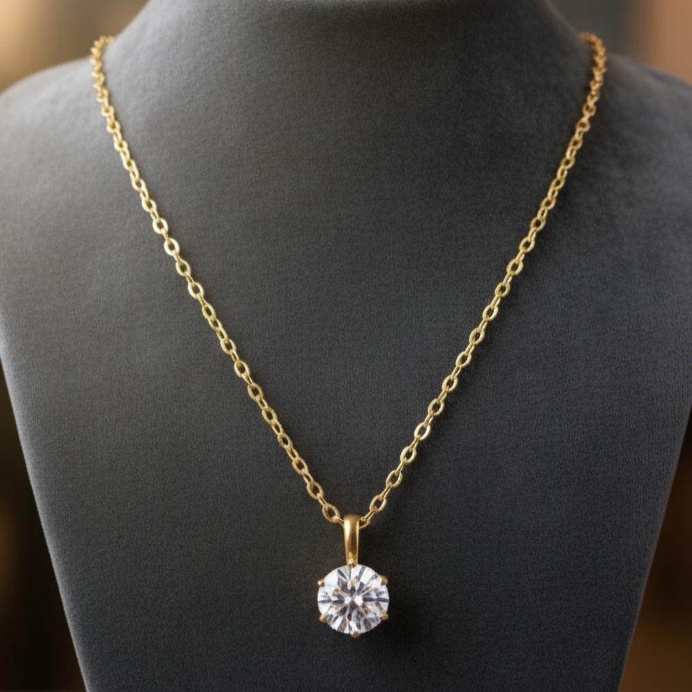 Gold Necklace with Sparkling CZ Pendant